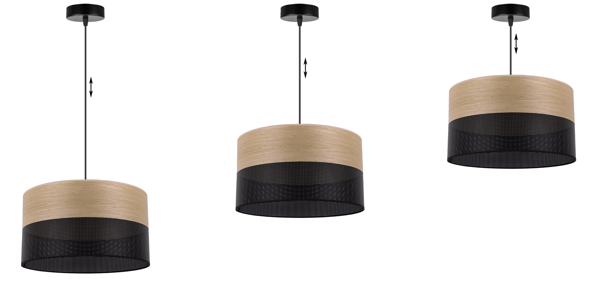 ENKELT HÆNGELAMPE, LAMPESKÆRM I GYLDEN EGEFRONT, 35 CM
