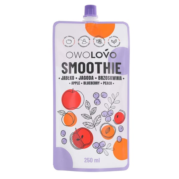 Omenasmoothie mustikoilla ja persikoilla 250 ml