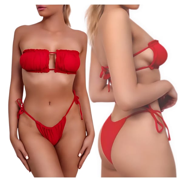 Badedragt, mini bikini, g-streng, tanga, shaping, L Badedragt, rød, damebikini, g-streng, tanga, shaping, L