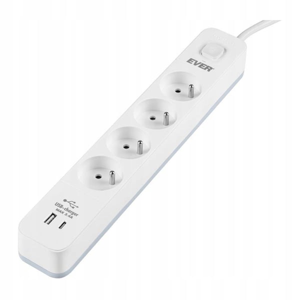 Ever Proect 4PL 1A1C USB Ylijännitesuoja 1,5 m Valkoinen