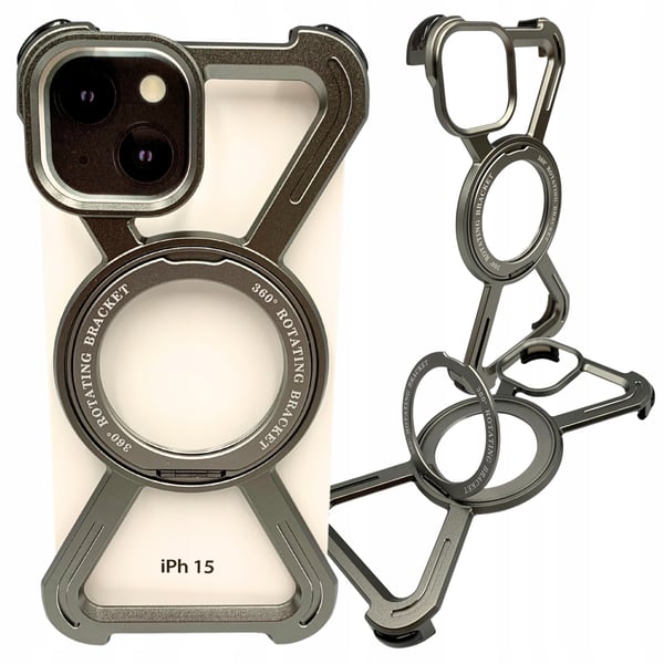 Etui til iPhone 15 - Armored Magsafe Metal Cover Titanium 360 Holder