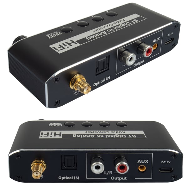 BLUETOOTH 5.0-RECEIVER LJUDOMVANDLARE DAC TOSLINK 2x CINCH AUX BT + USB