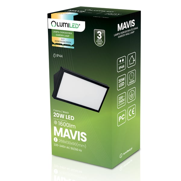 Ulkopuutarhavalaisin, Julkisivuseinävalaisin, CCT 20W LED IP44, MAVIS LUMILED