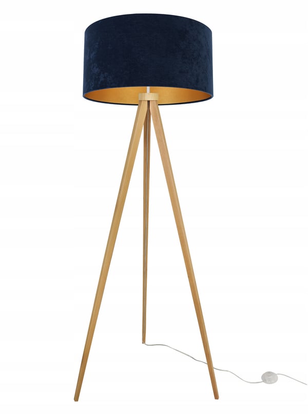 STÅENDE GULVLAMPE MED TRIPOD GYLDEN FLØJLSSKÆRM