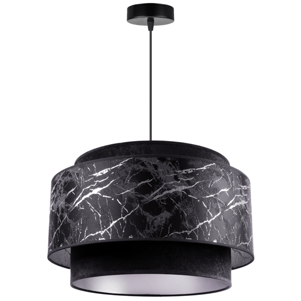 Loftlampe med hængende lysekrone, lampeskærm, sort