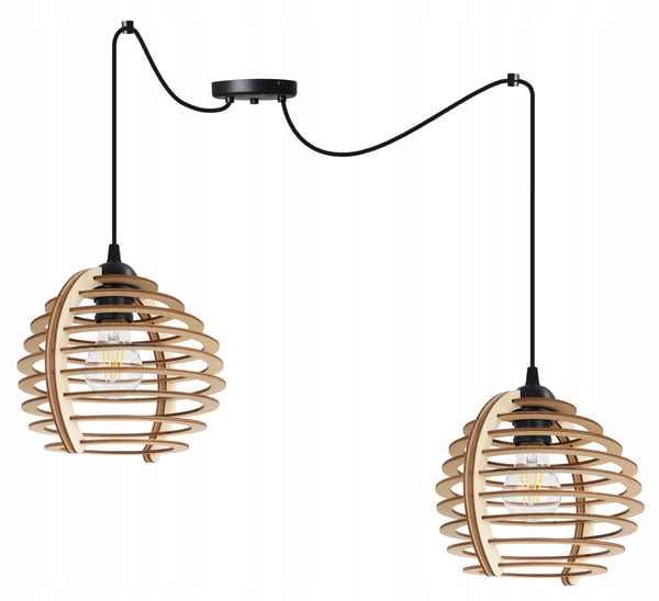 Hængende lampe, loftslysekrone, træ, LED lampeskærm
