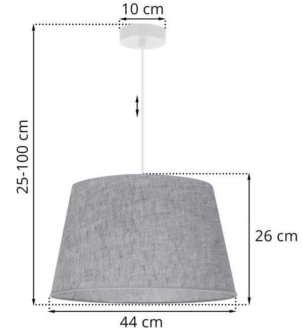 Hængelampe, linnedkegle, hvid, 1 flad, grå lampeskærm L04 44cm