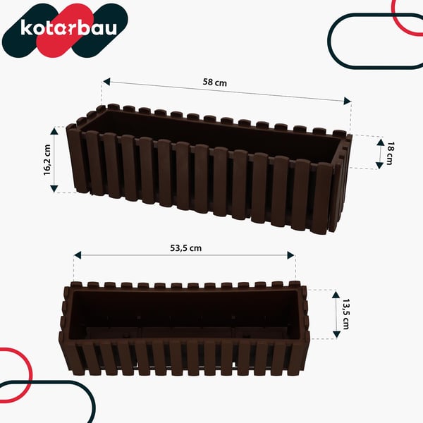 Balkongkrukslåda för räcke rustik brun 60 cm 6-pack