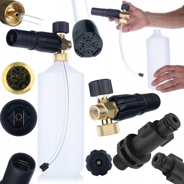 Rosfix-vaahtosumutin S0401 1000ml painepesurille G1/4F, suutin 1,23mm + Adapteri / adapteri Bosch-painepesurille - vanha malli - G1/4"M (muovi)