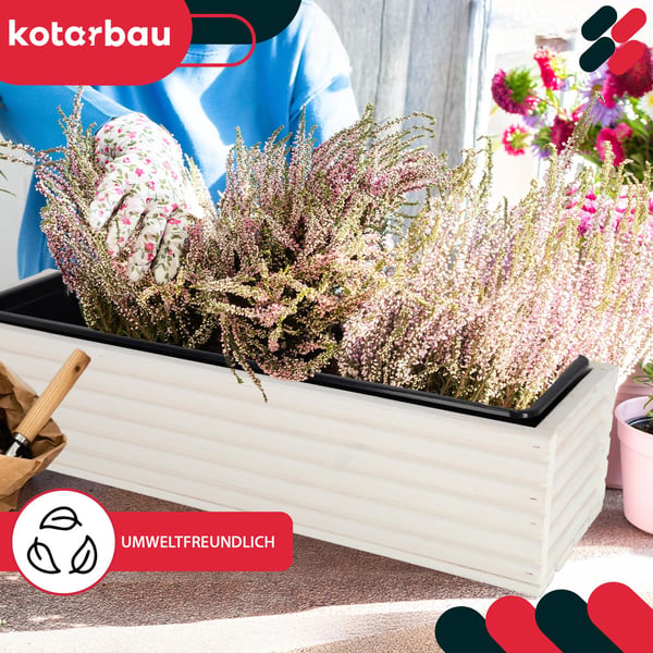 KOTARBAU® Træhavekasse til Terrasse med Indsats Hvid 64 x 20 CM