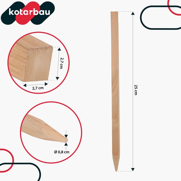 KOTARBAU® trätomattpinnar för grönsaker trädgårdsstöd 25 cm set om 15 st