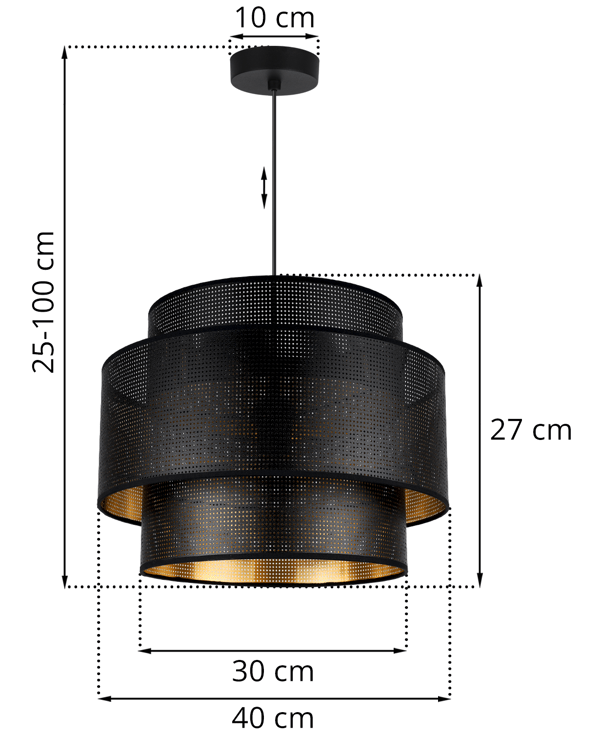 ASTI TRIO RIIPPUVALAISIN MUSTA JA KULTA 40 CM VERKKO