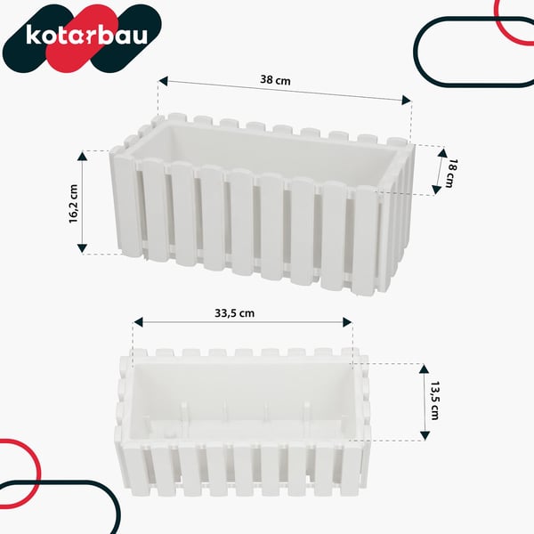 Blomkruka balkong terrasslåda med krokar bevattningssystem vit 40 cm