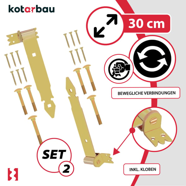 KOTARBAU® set med 2 gångjärn 300 mm guldförzinkat stål garagedörr paviljonggångjär