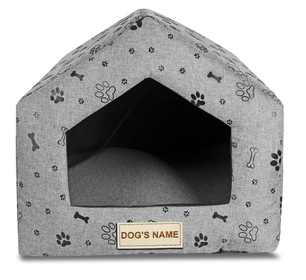 Personliggjort hundeseng hus 50x40 cm H=38 cm sorte poter