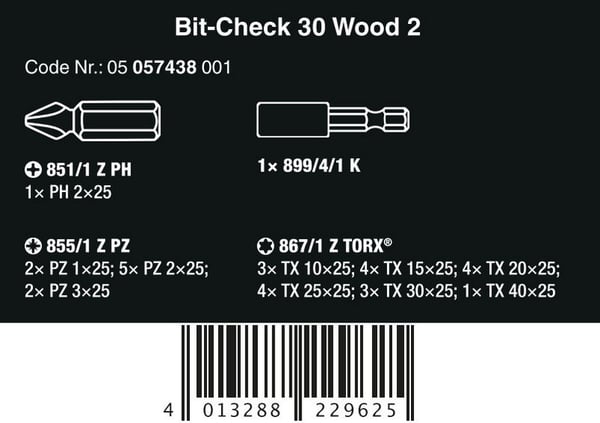 BIT-CHECK 30 TRÆ 2 SB BITSÆT, 30 DELE - W05057438001