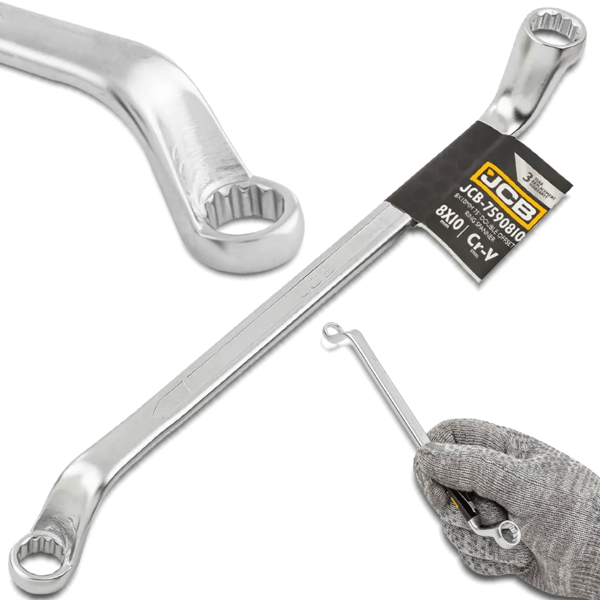 JCB RINGNØGLE 2-SIDET 75 GRADER ANKEL 8x10mm Cr-V 12-PUNKT