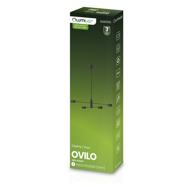 Loftlampe hængende LED 4x GX53 lysekrone reflektor sort OVILO LUMILED