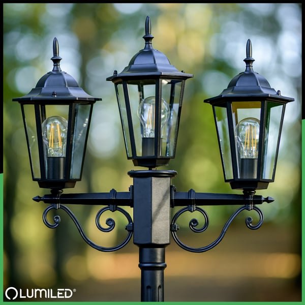 Udendørs havelampe 3xE27 POST LANTERNE 2m Sort BELLIS LUMILED