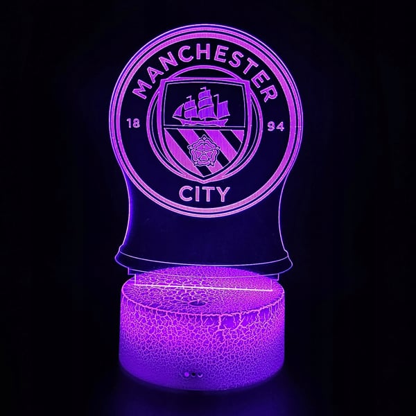 Manchester Citys vapensköld nattlampa för barn 16 LED 3D + fjärrkontroll