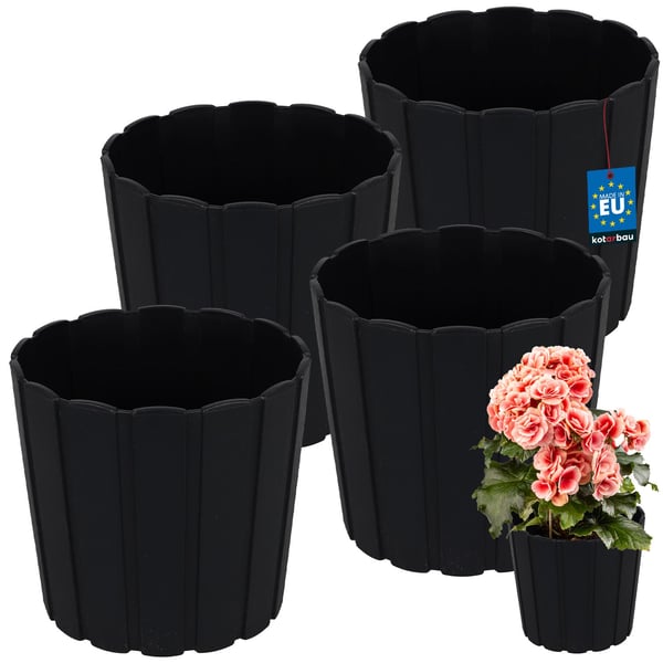 Muovinen kukkaruukku kukille ja yrteille parvekkeelle tai terassille, antrasiitti, 17 cm, 4 kpl.
