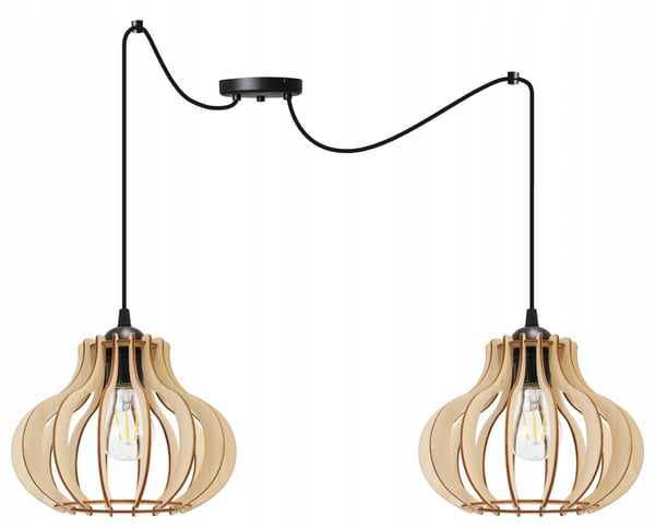 Hængende lampe, loftslysekrone, træ, LED lampeskærm
