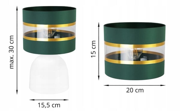 YÖPÖYTÄVALAISIN, ELEGANTTI KULTAINEN VARJOSTIN, 20 CM