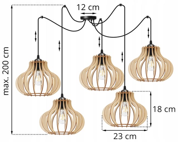 Hængende lampe, loftslysekrone, træ, LED lampeskærm