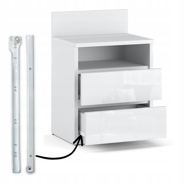 Natbord Hvidglans Natbord 40cm 2S Hylde Loft Soveværelsesmøbel