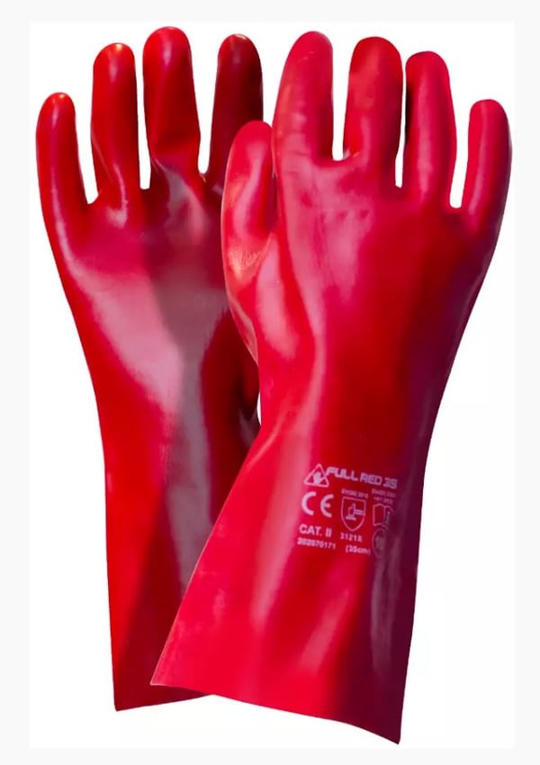 PVC-käsineet, pitkät, täyspitkät, punaiset, 35 cm - 12 paria - REK GU 0434