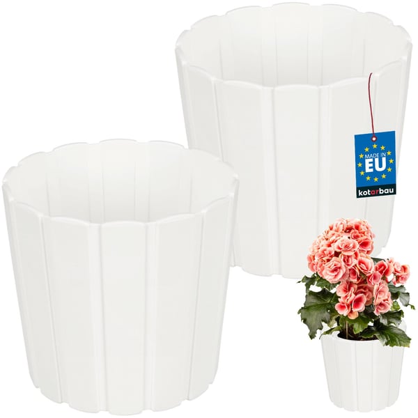 Plastik urtepotte til blomster og krydderurter på altanen eller terrassen, hvid, 17 cm, 2 stk.