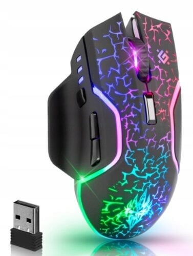 Defender oneshot GM-067 trådlös optisk mus 3200 dpi svart RGB uppladdningsbar 7 knappar Gaming
