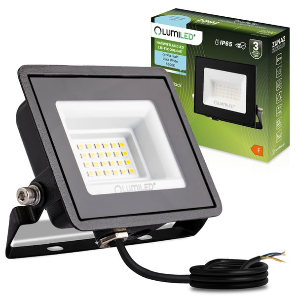 LED-valonheitin ZUNA2 20W 1800lm 6500K IP65 musta LUMILED
