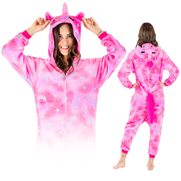 Varmt heldragt til kvinder, mænd, pegasus, kigurumi, lyserødt træningsdragt, størrelse L