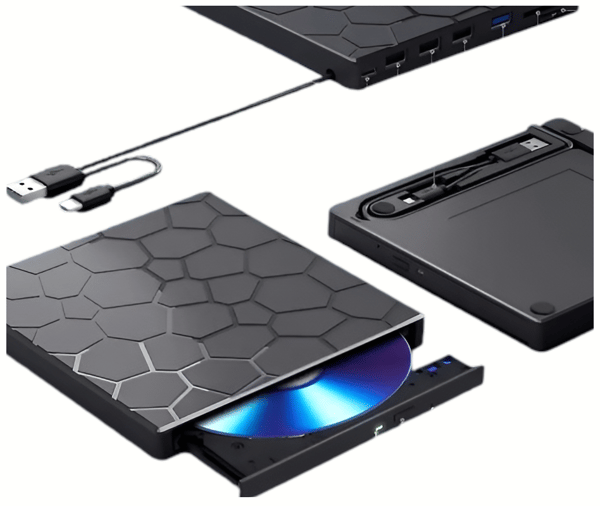 Extern CD/DVD-enhet med 4xUSB och 1xUSB-C, SD/TF-kortläsare för Win/Mac