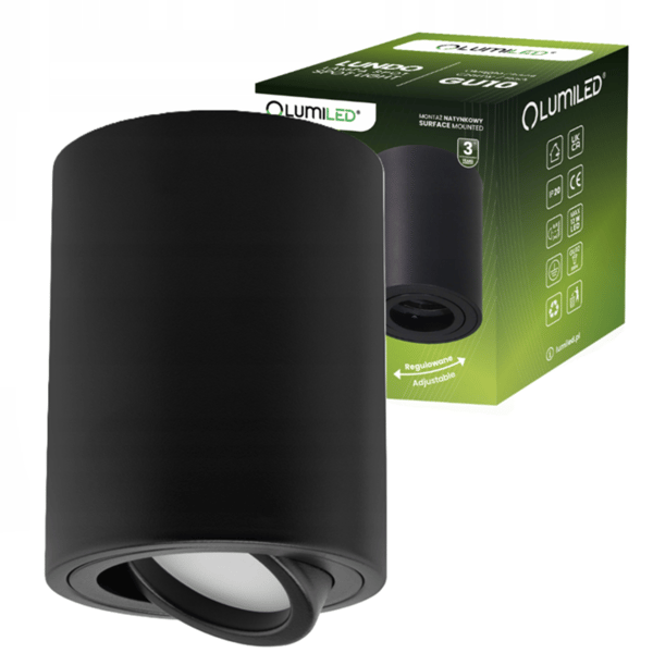 Väggmonterad halogenspot i rörlig tub LUNDO GU10 LUMILED rund svart 80mm