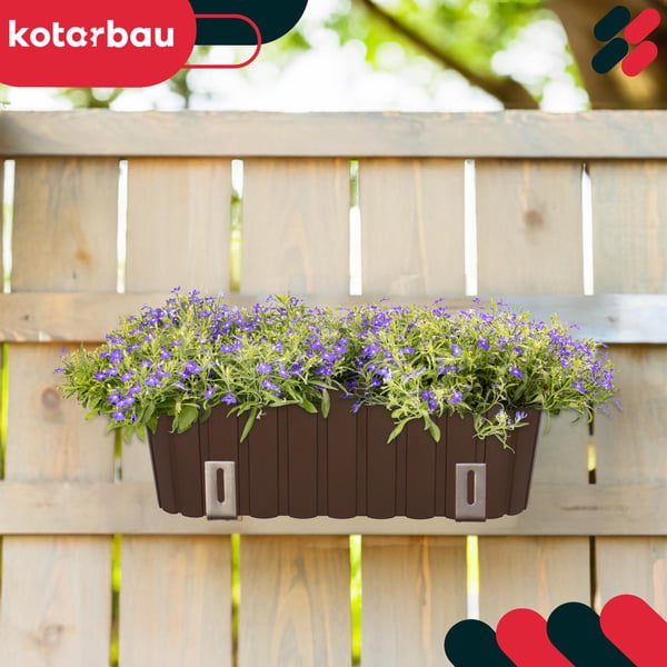 Avlång blomkruka för blommor och örter, balkong, terrass, brun, 40 cm, 4 st