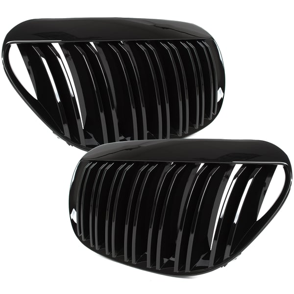 BMW 6 E63 / E64 04-10 gitter mellem forlygterne (nyrerne) venstre + højre sæt SORT GLOSSY DOBBELT BAR