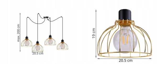 Lofthængende lampe med lysekrone i gylden edderkop-stil