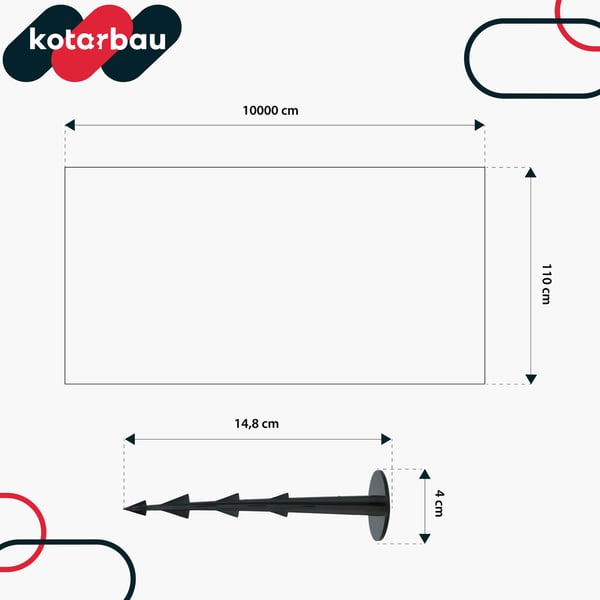 KOTARBAU® Ukrudtsbeskyttelsestekstil til havebrug, universel, til ukrudt, sort rulle, 70 g/m², 1,1 x 100 m + pløkker