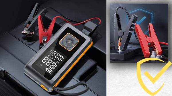 Booster Starthjälp Kompressor Pump Powerbank Ficklampa 8000mAh 4-i-1