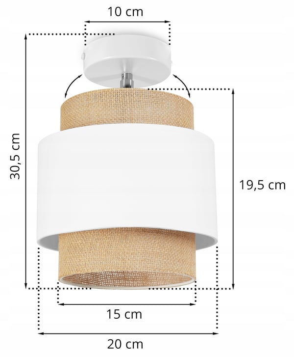 LOFTSLAMPE, VÆGLAMPE, LAMPESKÆRM, BOHO, JUTE, 20 CM