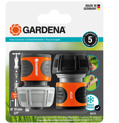 Gardena hurtigkoblinger 3/4" 18275 kobling uden stopventil og med stopventil til slange