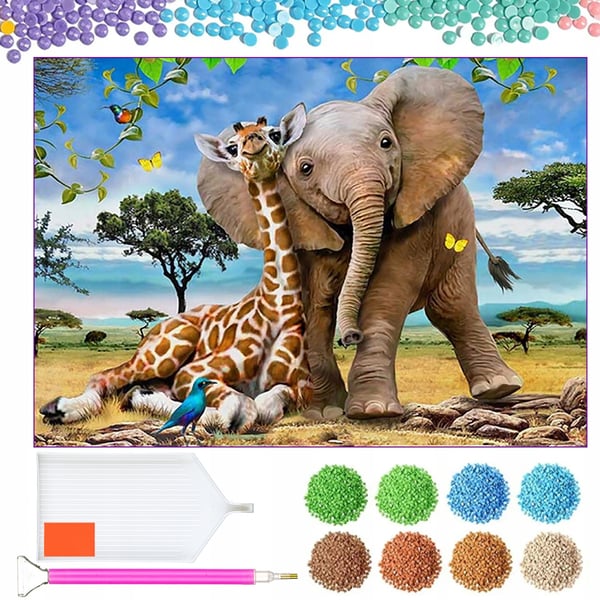 Ob_L_104 diamantmålning 30x40 djur elefant giraff
