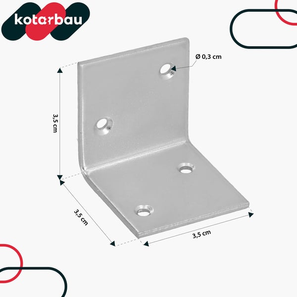 Kotarbau® Kirvesmiehen kulmaliitin ruostumatonta terästä sinkittyä 35 x 35 x 35 mm 50 kpl:n sarja