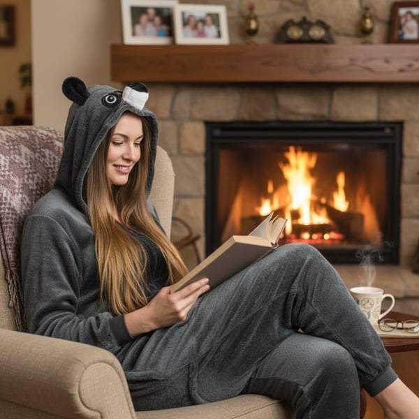 Varm herre kigurumi pyjamas onesie vaskebjørn heldragt med lynlås s Grå vaskebjørn onesie kostume - S