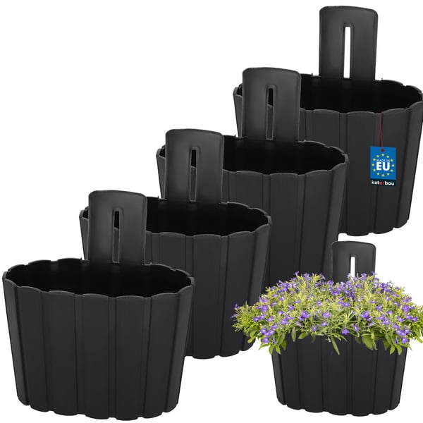 Vägghängande blomkruka med väggfäste antracit 20 cm 4-pack