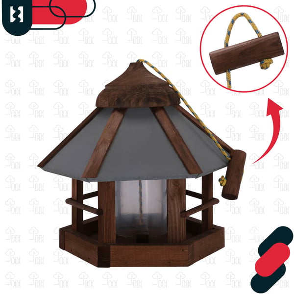 KOTARBAU hängande fågelmatare sexkantig trä 310 x 285 mm med dispenser och foder 0,5 kg