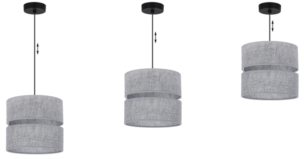 DUO SORT HØRHÆNGELAMPE 1 FLAD GRÅ LAMPESKÆRM L04 20CM