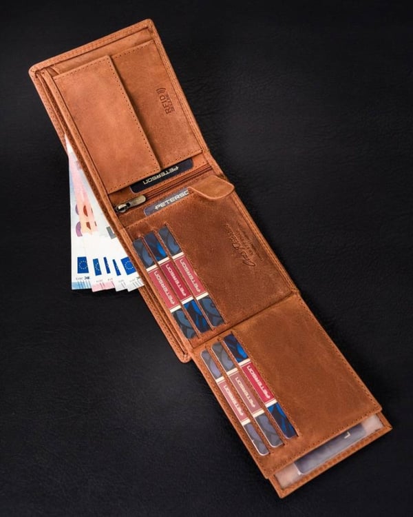 Herrplånbok utan spänne tillverkad av nubuckläder - Peterson